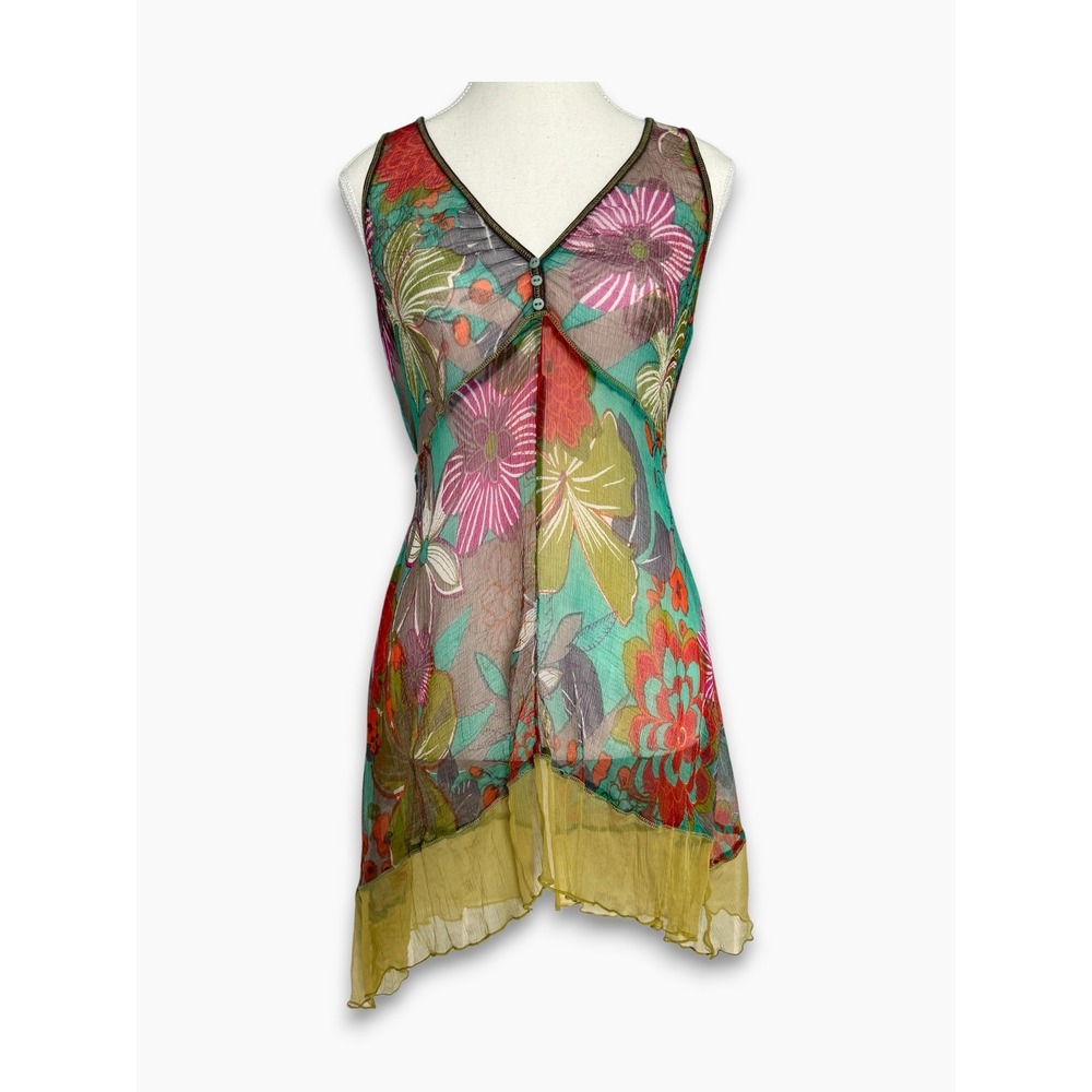 00s Y2K Umbrale Sheer Floral Tunic Top 38 Cover Up Boho Whymsical